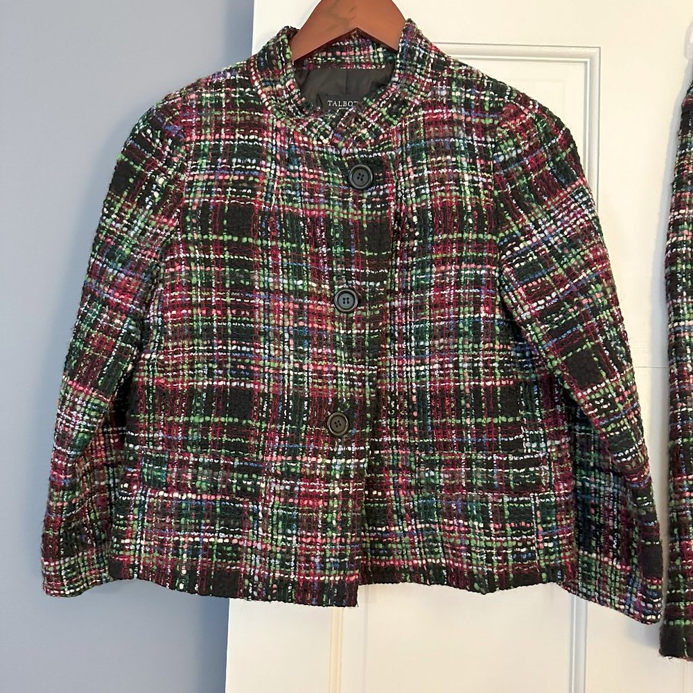 Talbots Boucle Plaid Tweed Suit Jacket and skirt Black / Multicolor, Women's 4